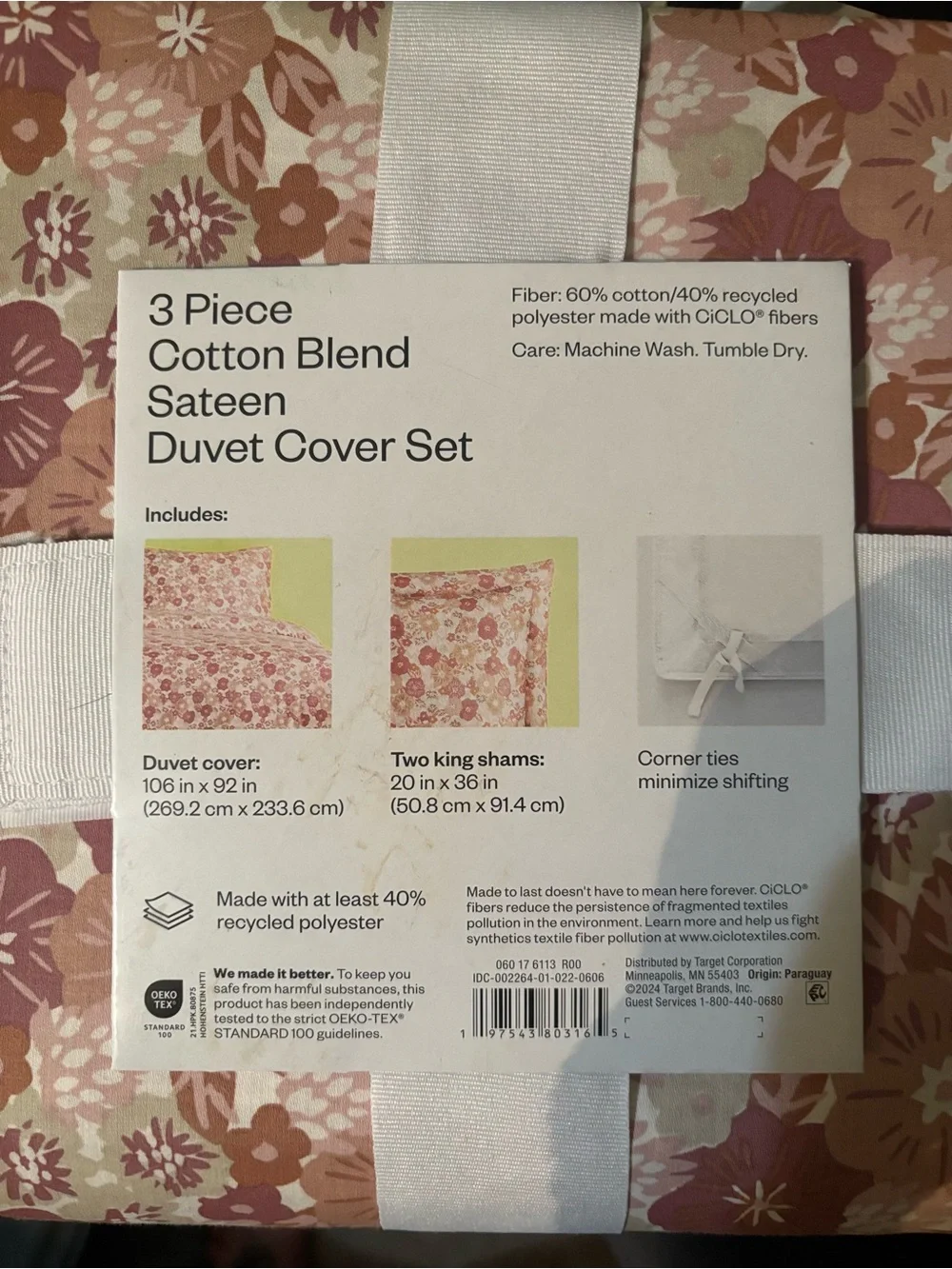 Room Essentials Pink Floral Cotton-Blend Sateen King Duvet Cover Set